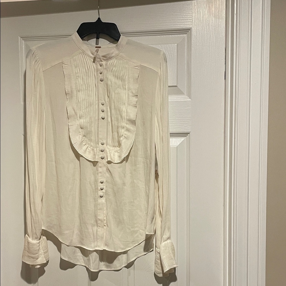 Free People Cream Button-Down Blouse